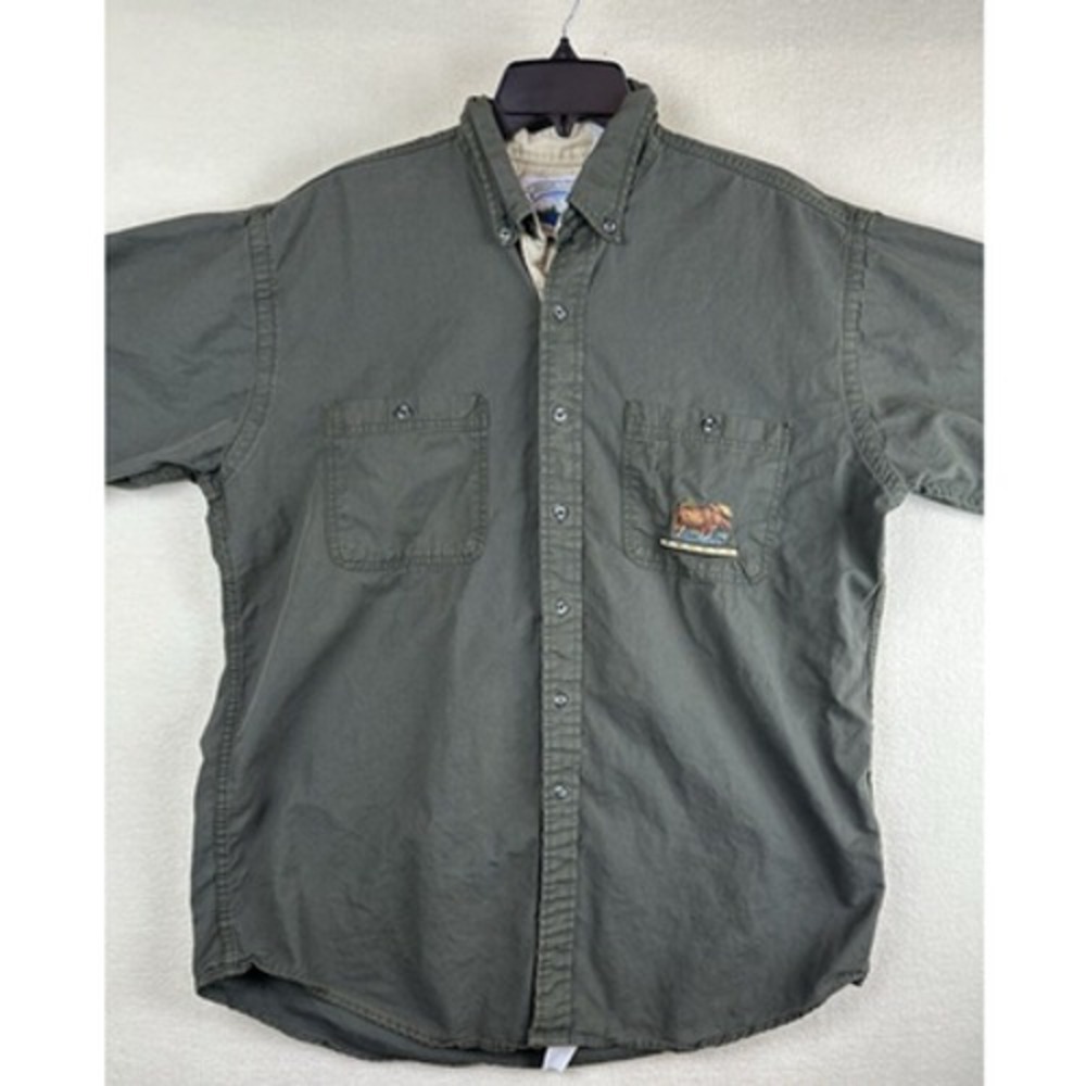 Mens Canadian Outdoors Heavy Short Sleeve Button Down Shirt Mens XL‎ Green Moose